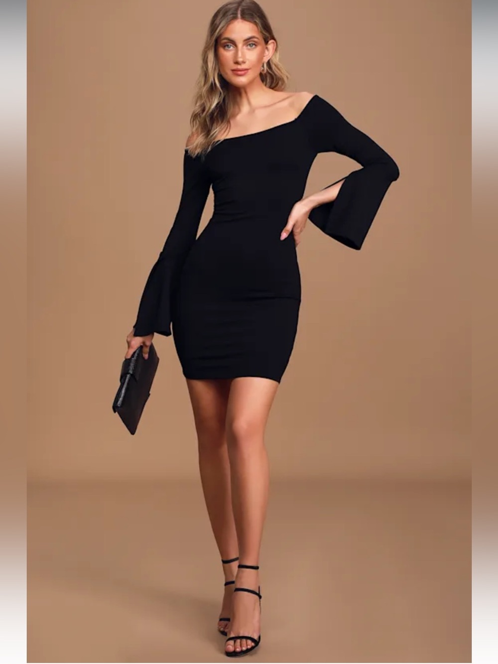 Marseille Black Off-the-Shoulder Long Sleeve Bodycon
Dress